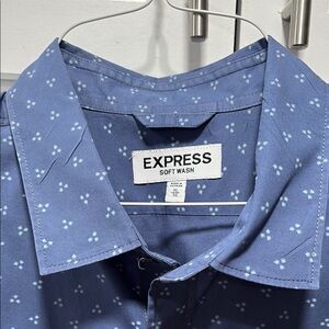 Express Blue Casual Button Down Shirt with Polka Dot Pattern